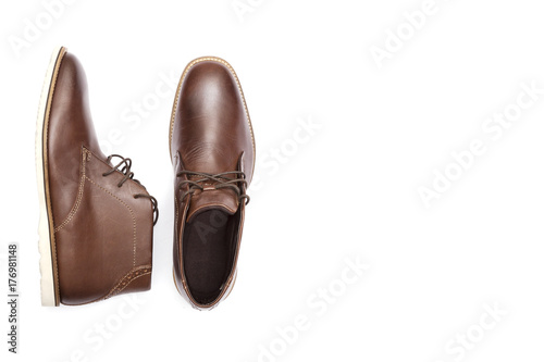 Men's classic brown leather shoes isolated on white background