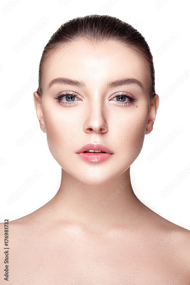 Beautiful woman portrait with fresh clear nude make up, healthy skin, skin care. Beautiful woman portrait with fresh clear nude make up, healthy skin, skin care.