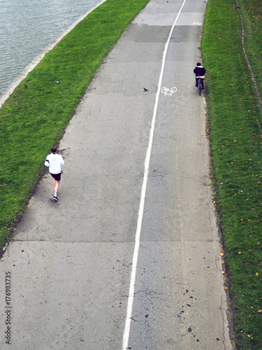 Bike path, bicyclist, runner, sport