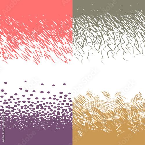 Vector collection of four hand drawn halftone gradients for creation of color and light transitions. Seamless on both sides.