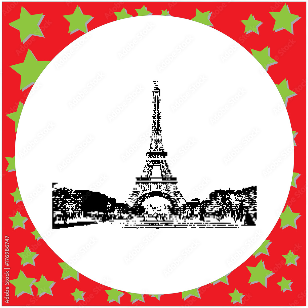 black 8-bit Eiffel Tower vector illustration isolated on white background
