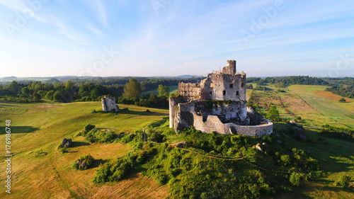 Aerial view of Mirow castle in Poland