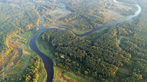 Aerial wiev of natural river photo