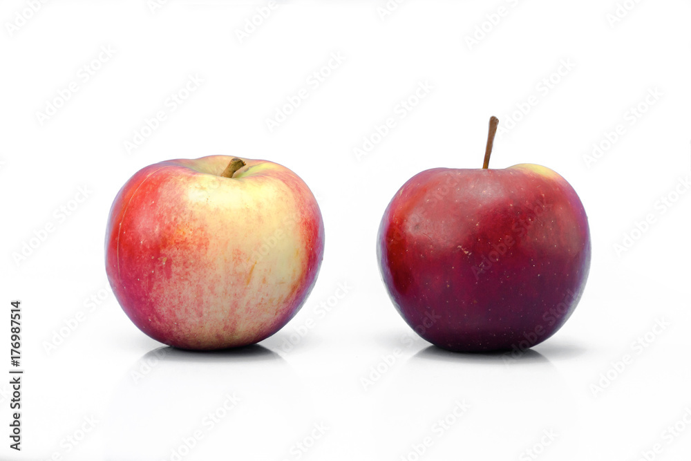 2 ripe juicy apple on white isolated background. Fruit, dessert. 