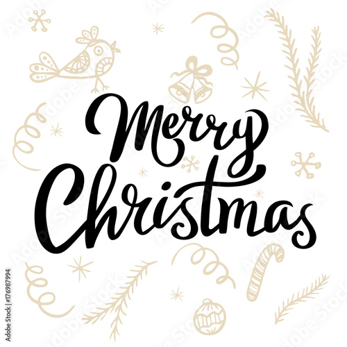 Merry Christmas template for banner or poster. Holiday lettering