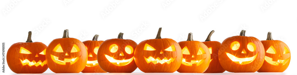 Halloween Pumpkins on white - obrazy, fototapety, plakaty 