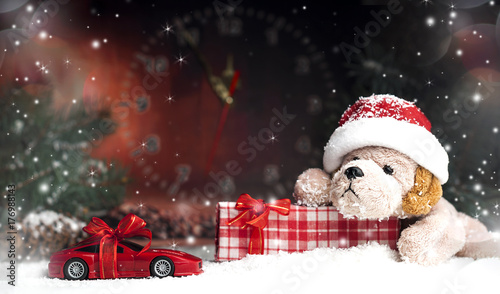 decorative New Year toy dog and small car