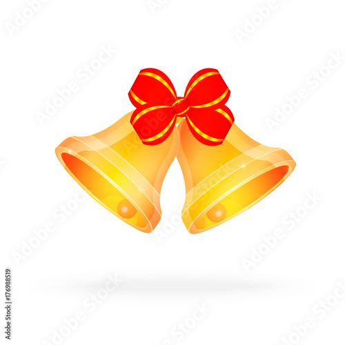 Christmas bells with red ribbon isolated on white background vector