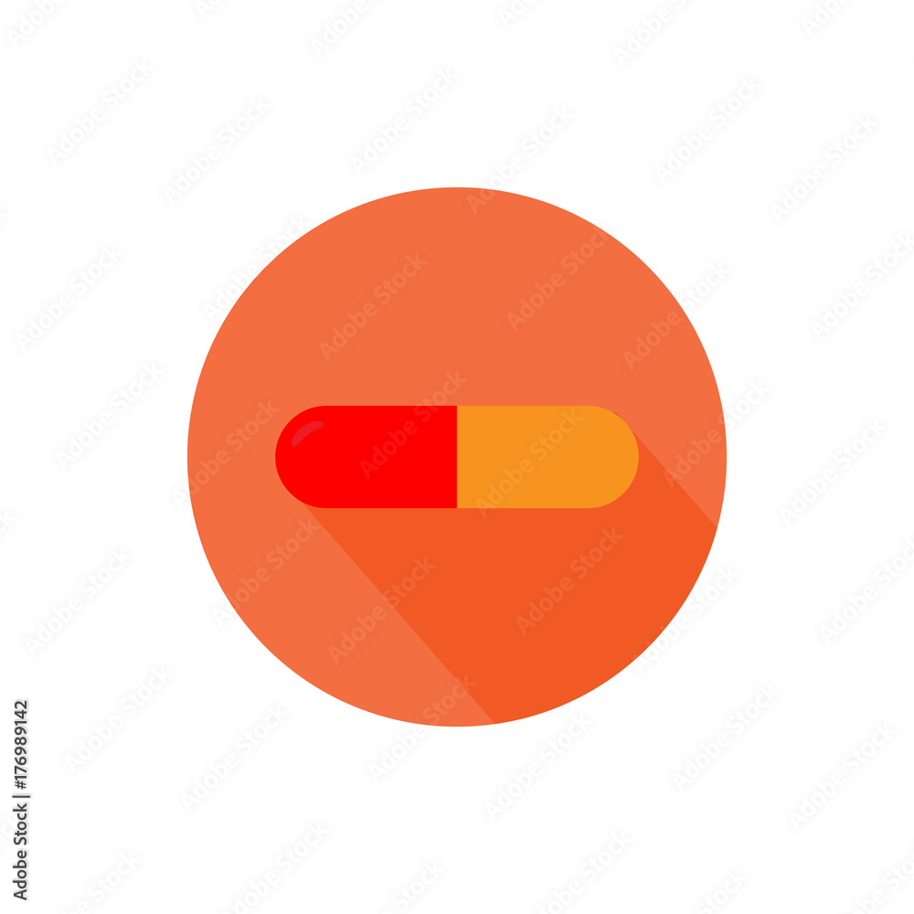 Medical pill round icon long shadow vector