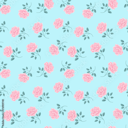 Wallpaper Mural Seamless roses pattern. Vintage floral background. Vector illustration Torontodigital.ca