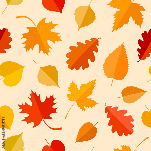 Vector seamless pattern with colorful autumn leaves
