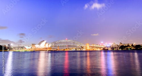Night Sydney Opera House with Harbour Bridge © RomixImage