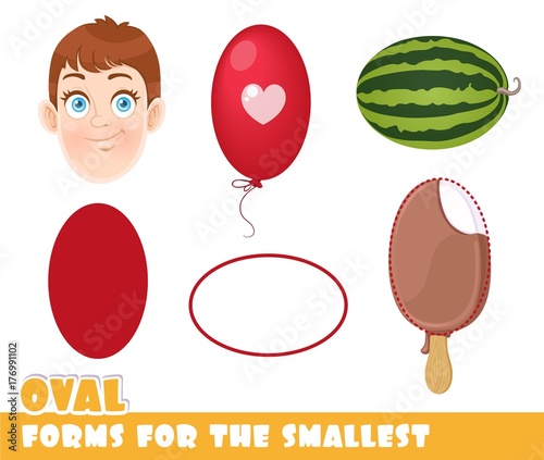 Forms for the smallest. Oval and objects having a oval shape on a white background developing game