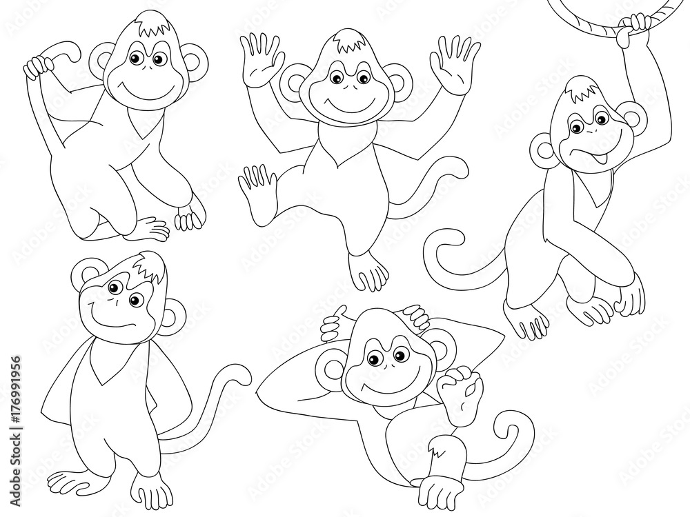 Vector Set of Cute Cartoon Monkeys