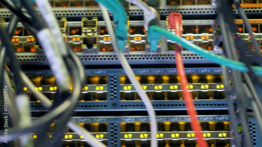 Modern computer server at a network data center, render farm. 4K. Modern computer server at a network data center, render farm. 4K.
