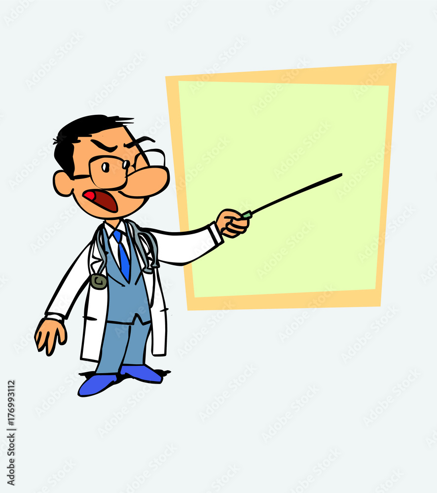 Asian doctor points out, angry, with a pointer. Is showing, as in a presentation, the data you want. Asian doctor points out, angry, with a pointer. Is showing, as in a presentation, the data you want.