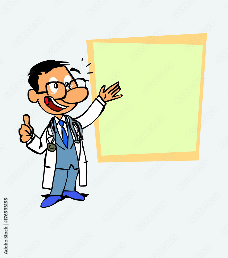 Happy asian doctor makes the gesture of ok. Is showing, as in a presentation, the data you want.