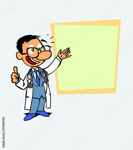 Happy asian doctor makes the gesture of ok. Is showing, as in a presentation, the data you want.