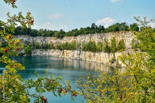 Fototapeta Naklejka Na Ścianę i Meble -  Beautiful quarry with blue water. Water reservoir Zakrzowek in Krakow, Poland.