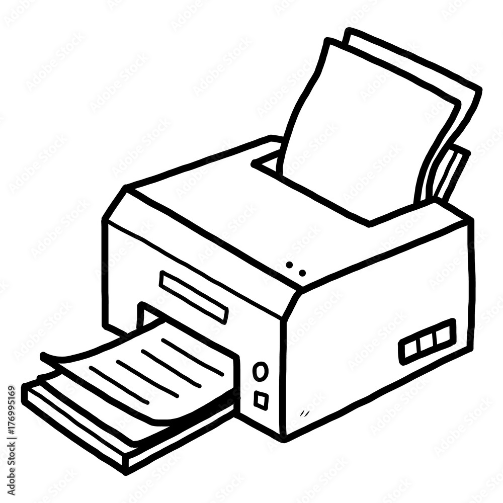printer / cartoon vector and illustration, black and white, hand drawn,  sketch style, isolated on white background. Stock Vector | Adobe Stock