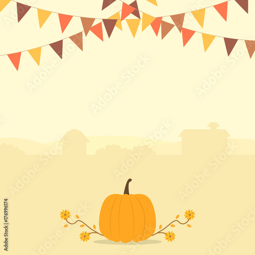 Autumn harvest season and thanksgiving themed banner with buntings