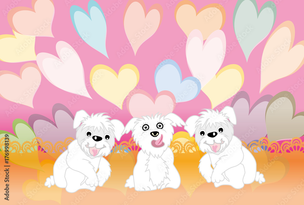 可愛い犬とハートのイラストのグリーティングカード 可愛い犬とハートのイラストのグリーティングカード