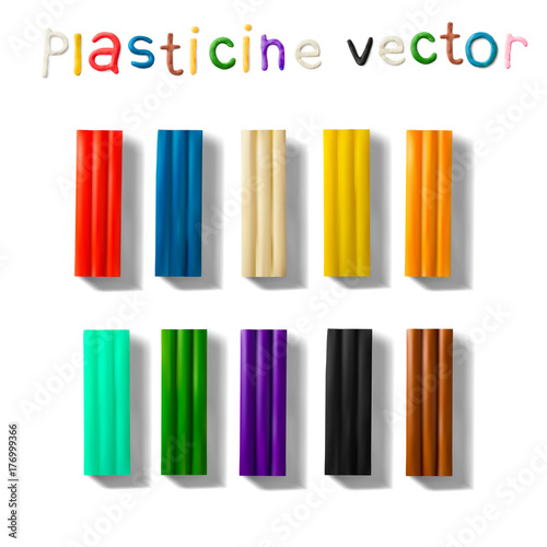 Color plasticine set isolated on a white background. 3d Vector illustration.