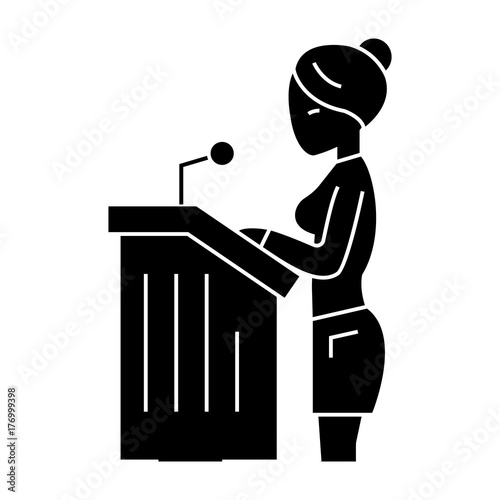 lawyer woman - speech in court icon, illustration, vector sign on isolated background