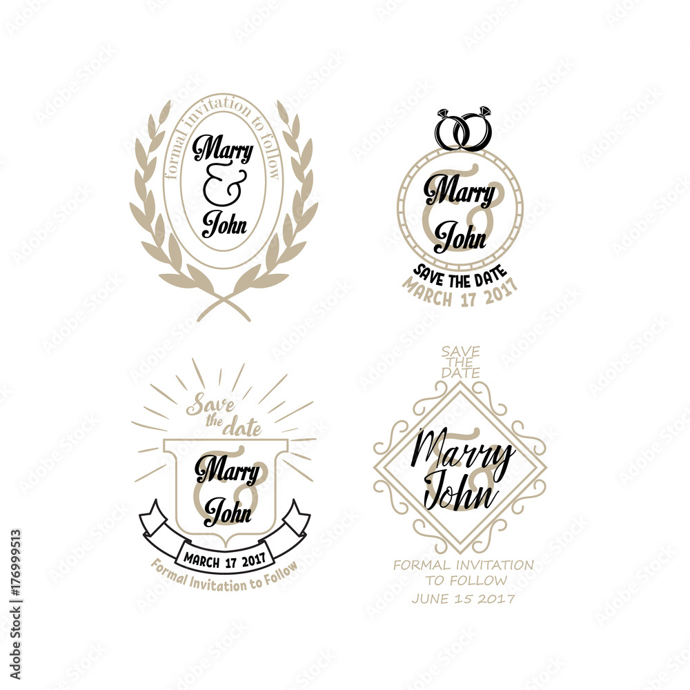 Wedding holiday logo collection. Vector illustration.