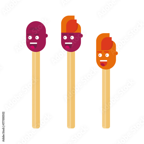 Match Stick Cartoon Mascot Characters Vector Collection Set