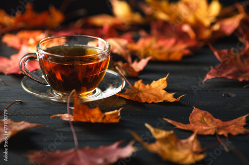 Fall season, leisure time and tea time concept.