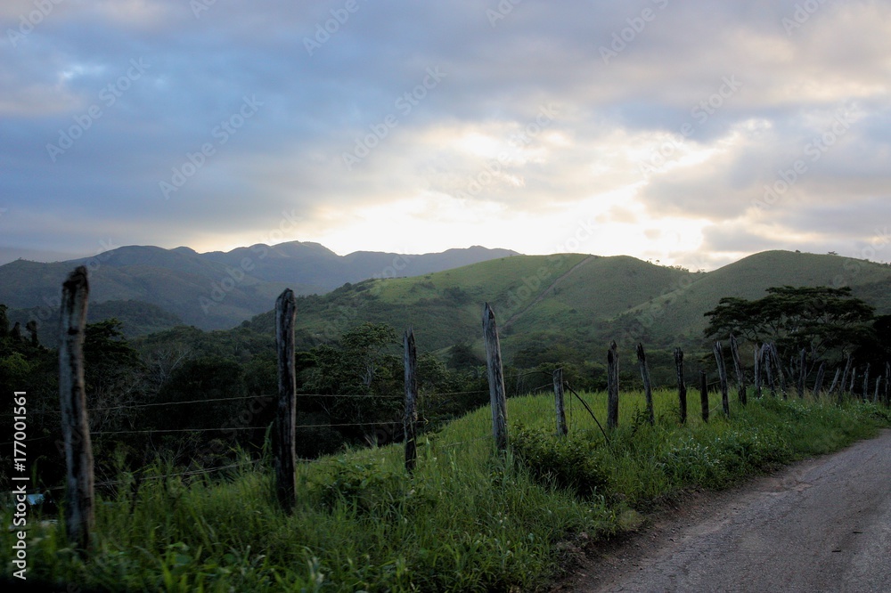Mountain road with fence in Sucre, Venezuela