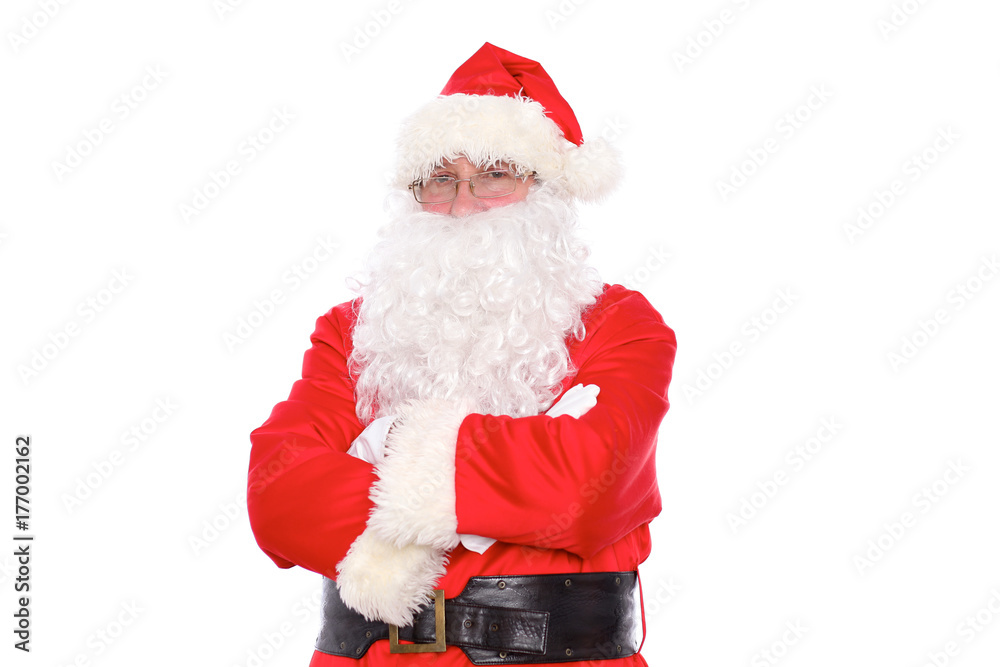 Kind Santa Claus standing with crossed arms, isolated on white background Kind Santa Claus standing with crossed arms, isolated on white background