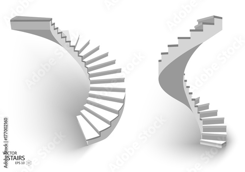 White Spiral staircase, 3d staircases. Set, Isolated on white background. EPS10