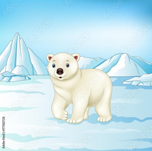 Cartoon polar bear on Arctic tundra