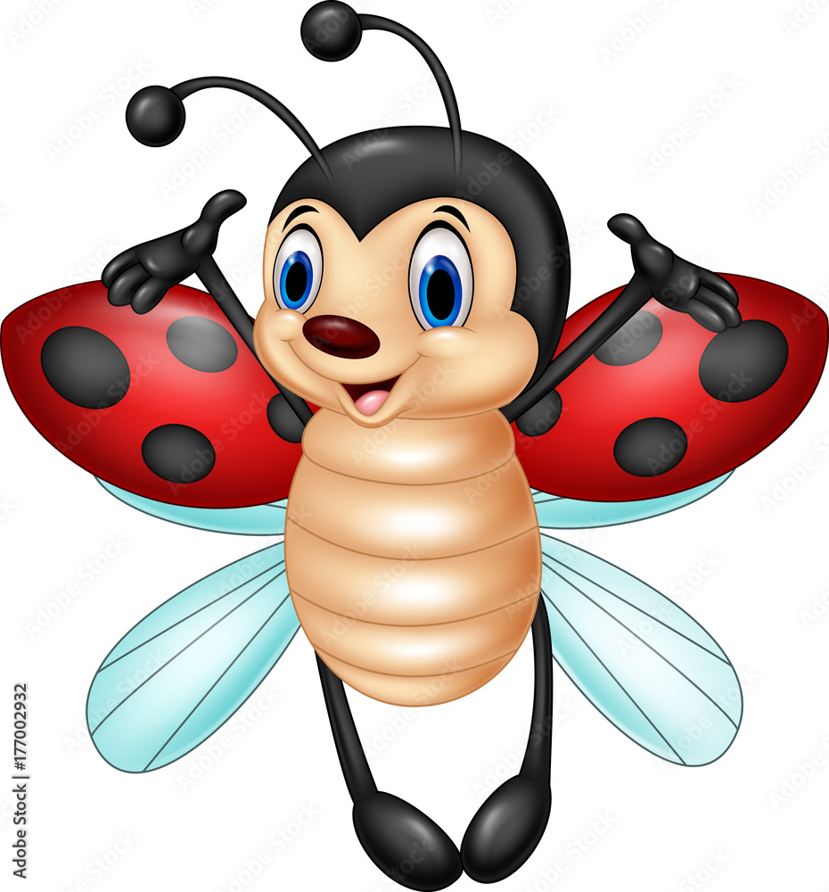 Fototapeta premium Cartoon ladybug flying isolated on white background