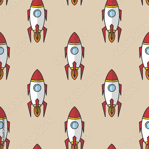 space ship rocket shuttle cartoon seamless pattern vector art
