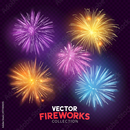A set of Isolated bursting vector fireworks, holiday celebration symbols!