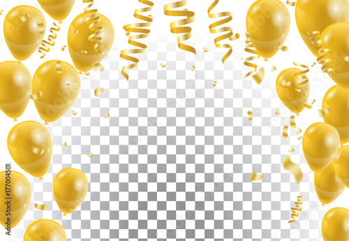 Gold balloons, white background. Vector illustration.