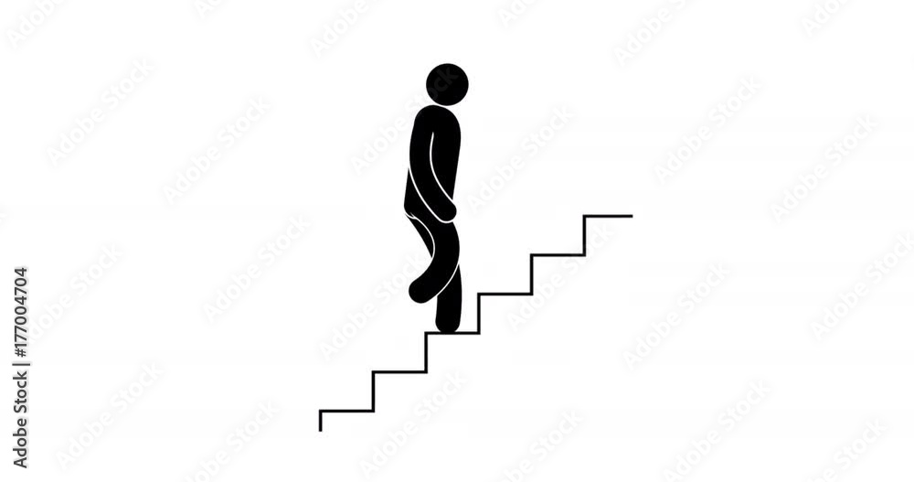Pictogram man  walk upstairs - looped seamless animation with alpha mask