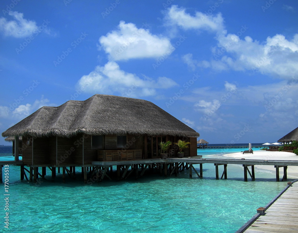Water Villas in Maldives in a Beautiful Sunny Day