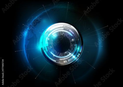 Futuristic technology globe glass sphere in hologram globalization concept, world map hexagon pattern transparent for digital graphic element, vector illustration