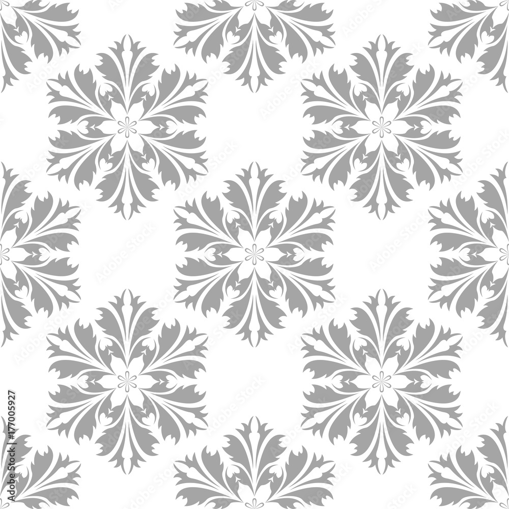 Gray floral seamless ornament on white background