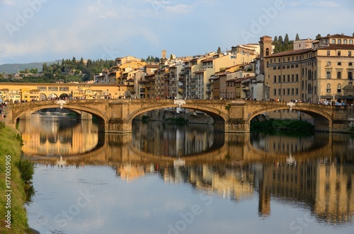 View of Ponte Vecchio at sunset, Florence, Italy