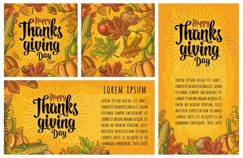 Seamless pattern and poster with Happy thanksgiving Day