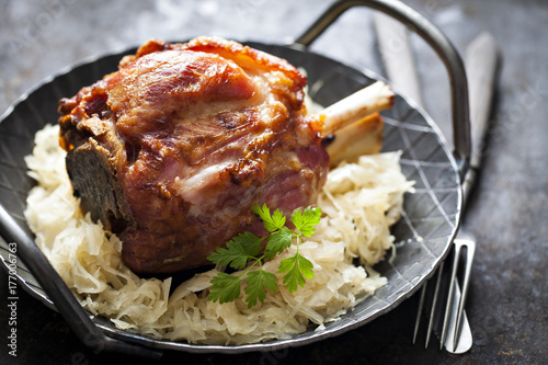 pork knuckle with sauerkraut photo