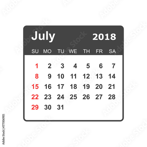 July 2018 calendar. Calendar planner design template. Week starts on Sunday. Business vector illustration.