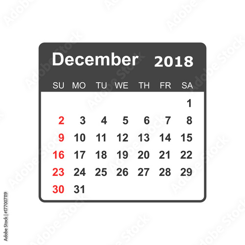 December 2018 calendar. Calendar planner design template. Week starts on Sunday. Business vector illustration.