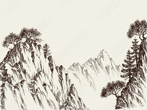 Mountain cliffs hand drawing