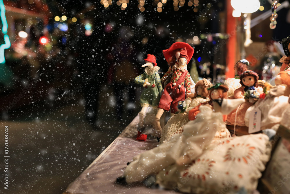 close up christmas stand and snow close up christmas stand and snow